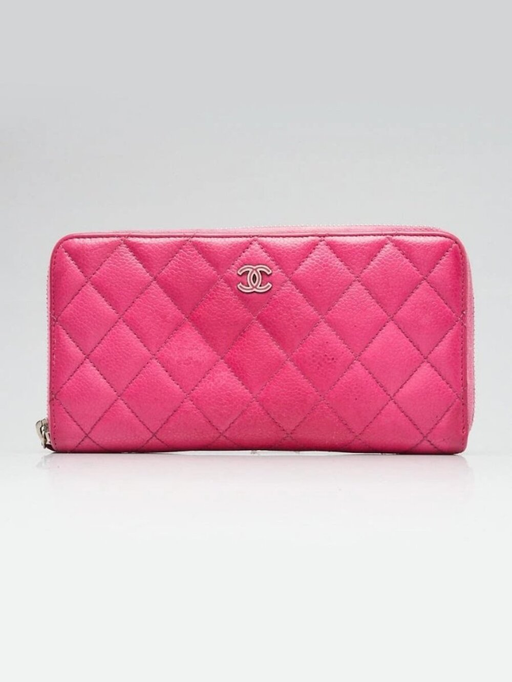 Chanel Pink Quilted Caviar Leather L-Gusset Zip Wallet